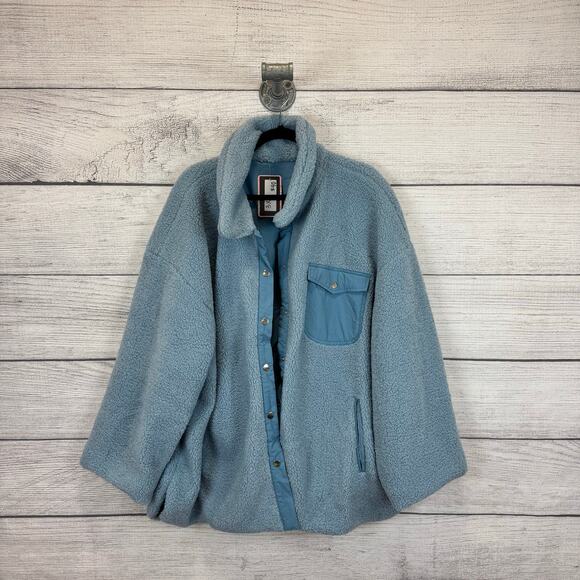 White Birch Plus Size Blue Sherpa Snap Up Jacket Size 3X - Picture 1 of 5